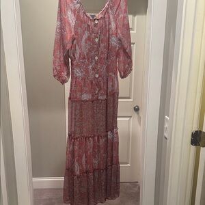 Elegant Long Sleeve Paisley Maxi Dress